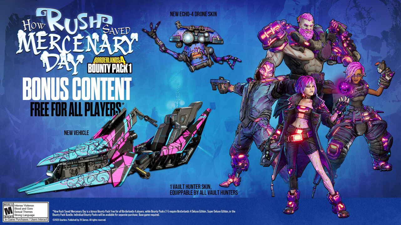 Borderlands 4 Bounty Pack 1 Now Free: Rush's Mercenary Day Story with 24 Cosmetics - RyuArcade