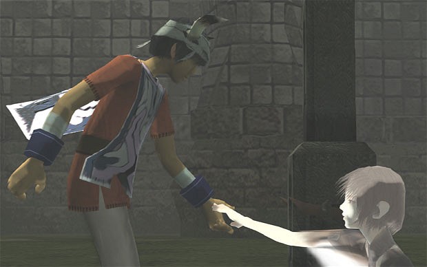 The iconic hand-holding moment between Ico and Yorda