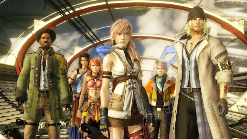 The full party - Sazh, Fang, Vanille, Lightning, Hope, and Snow