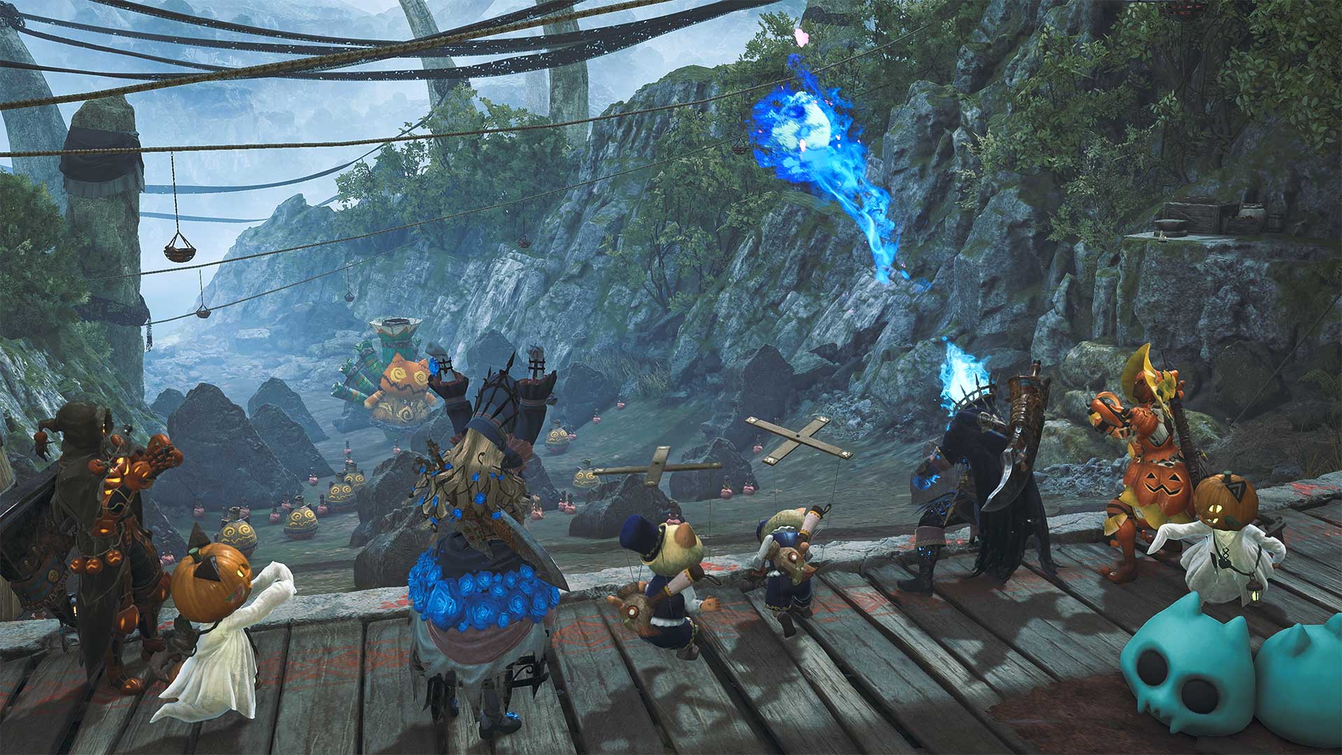 Festival activities with costumed characters and Palicoes