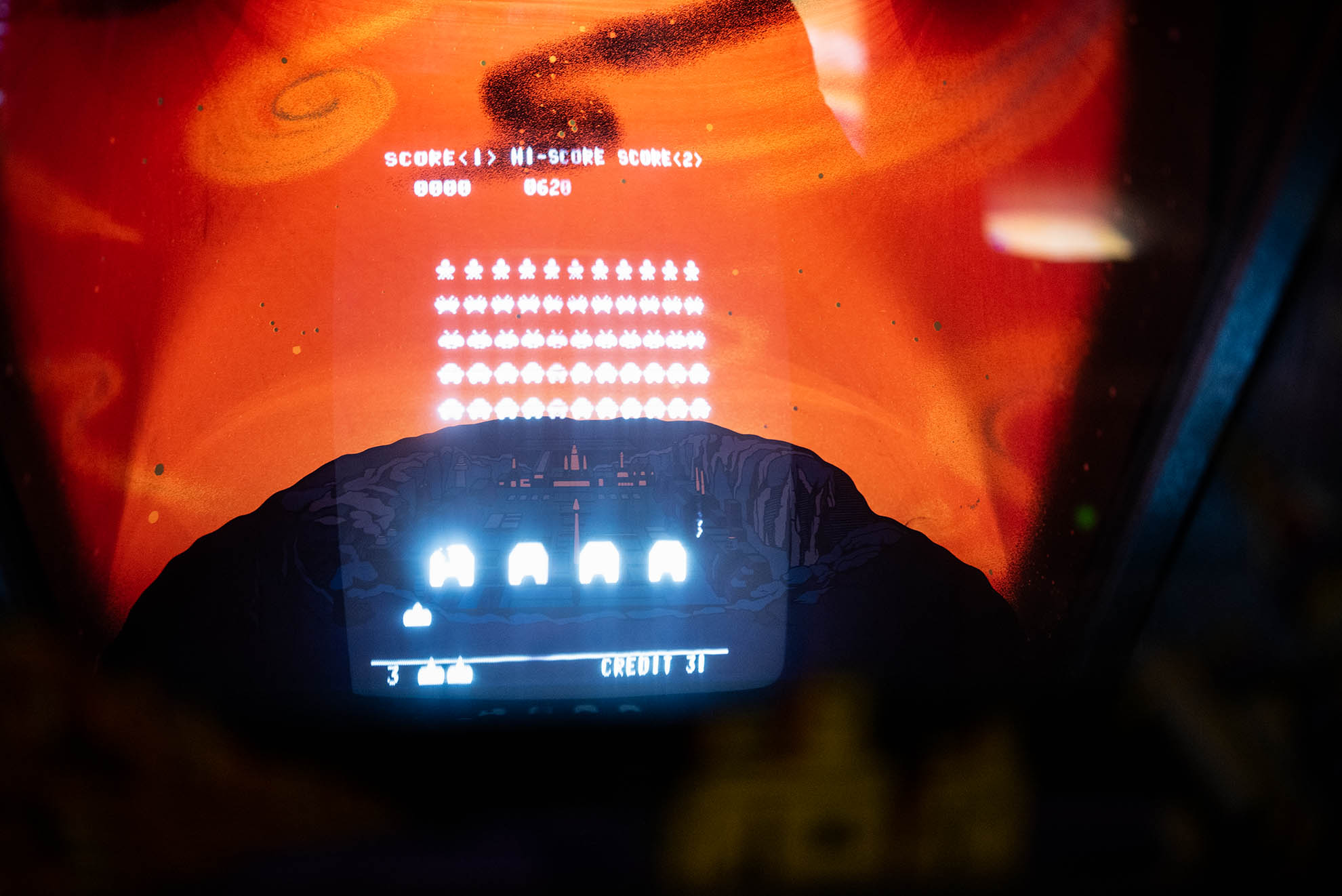Classic Space Invaders gameplay showing the iconic alien formation