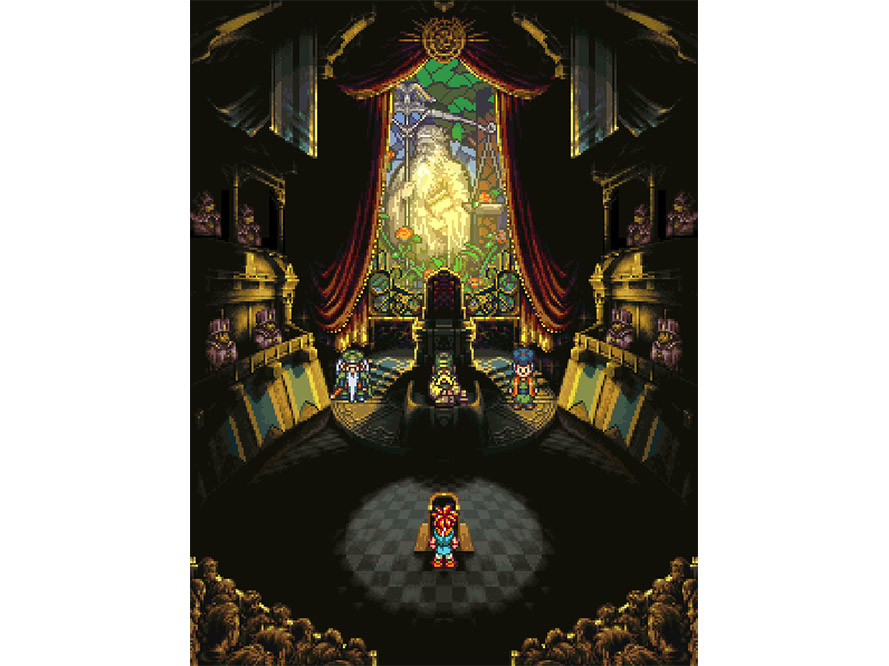 Crono's trial scene showcases the game's narrative complexity and player choice consequences