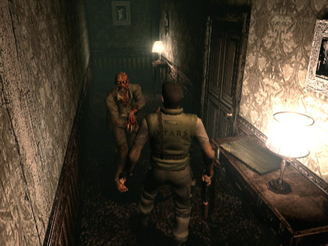 Iconic zombie encounter in the Spencer Mansion