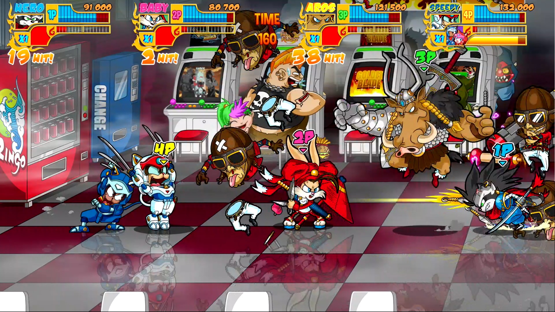 4-player arcade cabinet gameplay